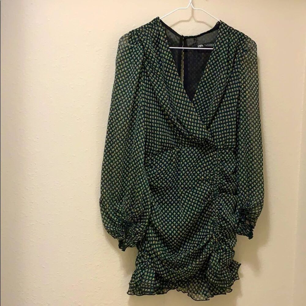 ZARA RUFFLE DRAPED MINI DRESS - Picture 8 of 11